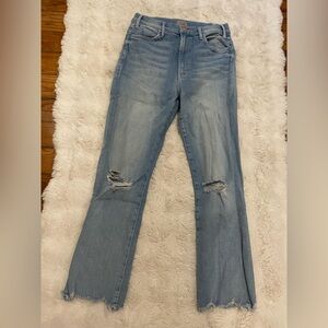MOTHER Light Blue Distressed Straight Leg Jeans frayed edge petal plucker sz 29